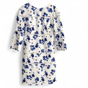 LRL Blue Floral 3/4 Sleeve shift  Dress